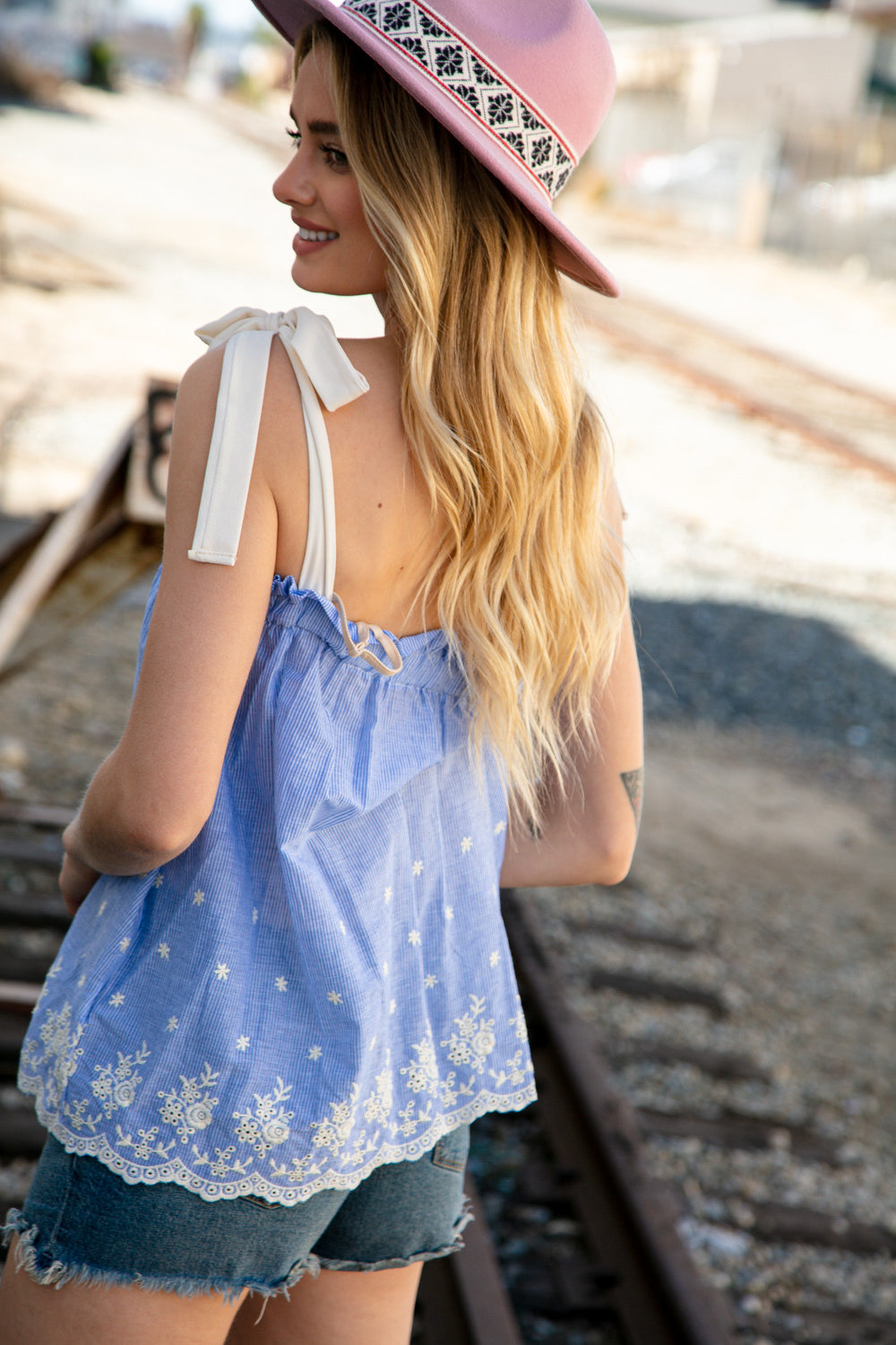Bohemian Embroidered Sash Tie Strap Blouse
