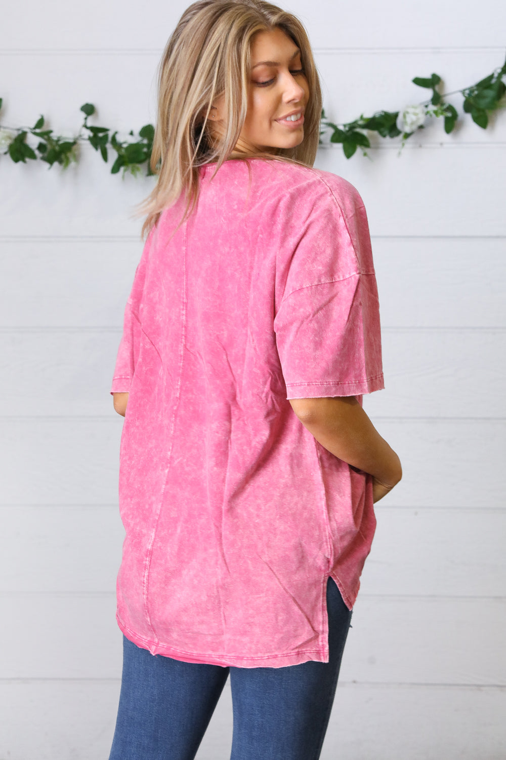 Rose Acid Wash Raw Edge Pocketed Top