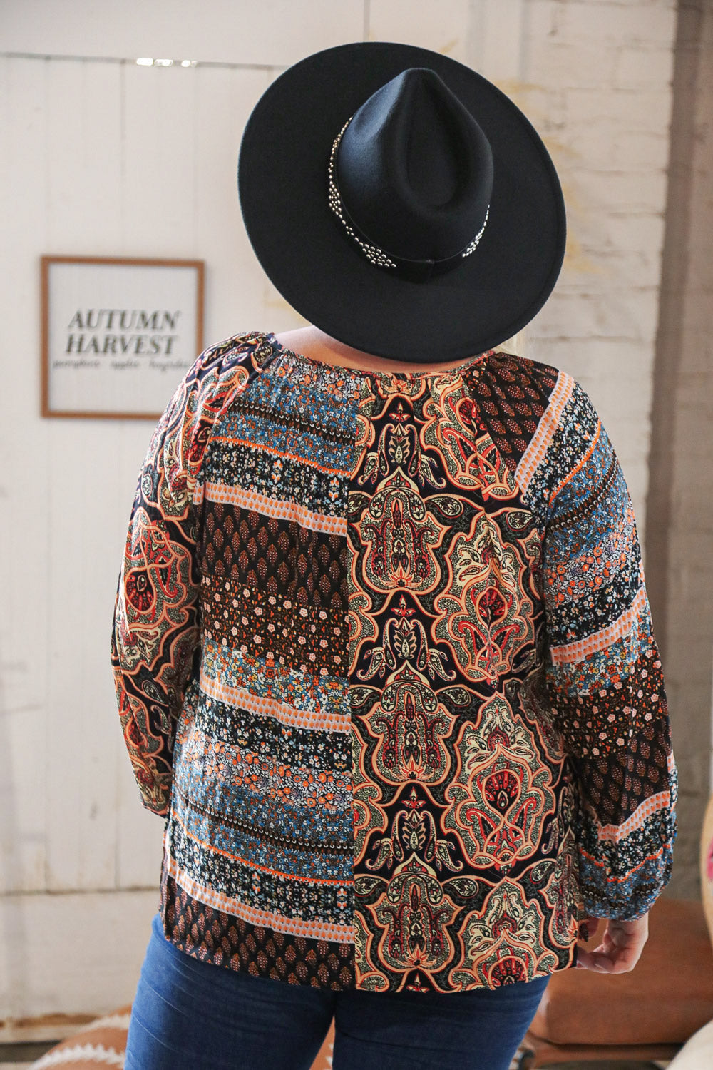 Multicolor Floral Color Block Raglan Peasant Woven Top