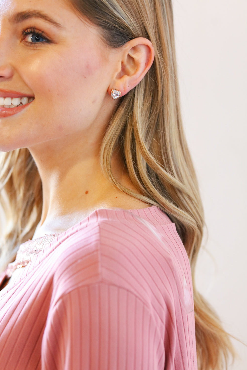 Rhinestone Gold Heart Stud Earrings