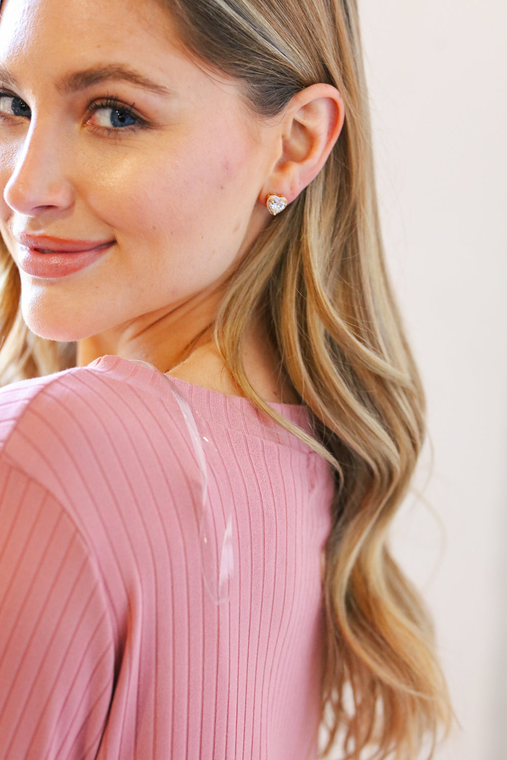 Rhinestone Gold Heart Stud Earrings