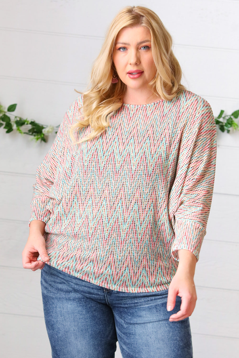Multicolor Vintage Chevron Thermal Dolman Top