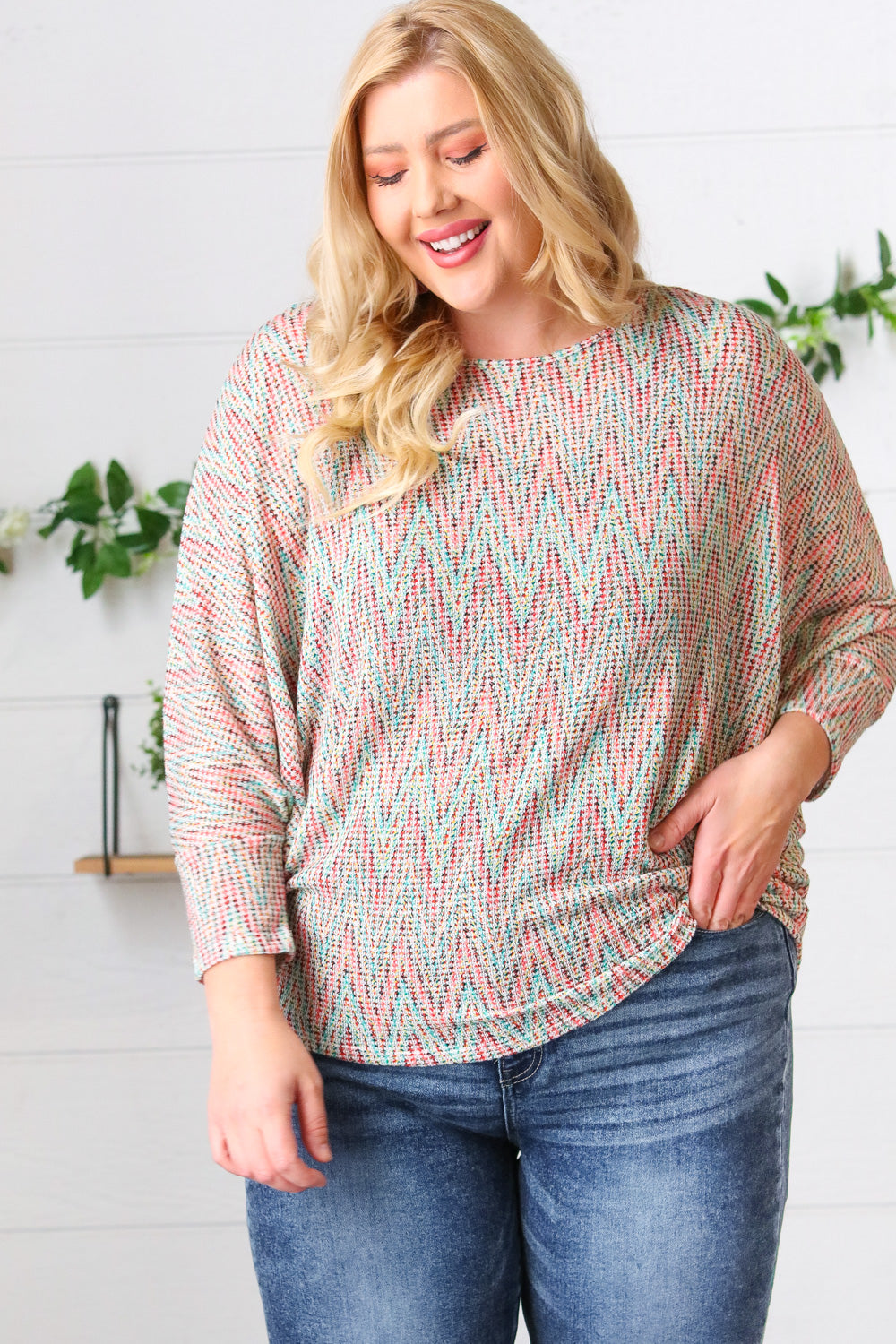 Multicolor Vintage Chevron Thermal Dolman Top