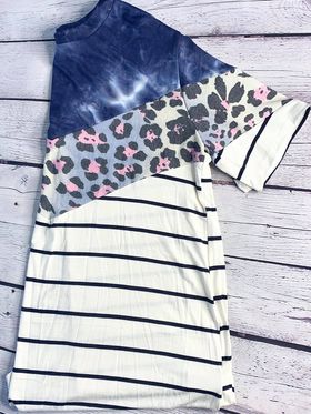 Blue Tie Die Animal Print Short Sleeve