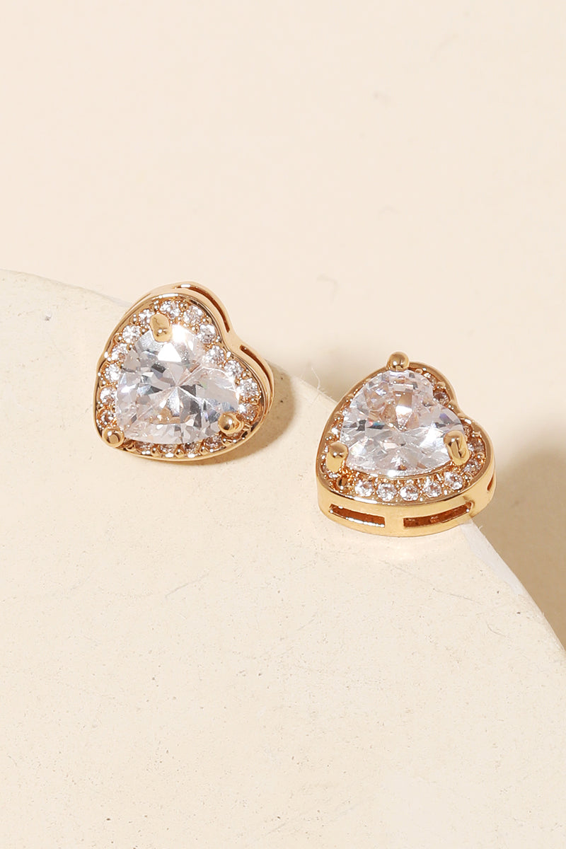 Rhinestone Gold Heart Stud Earrings