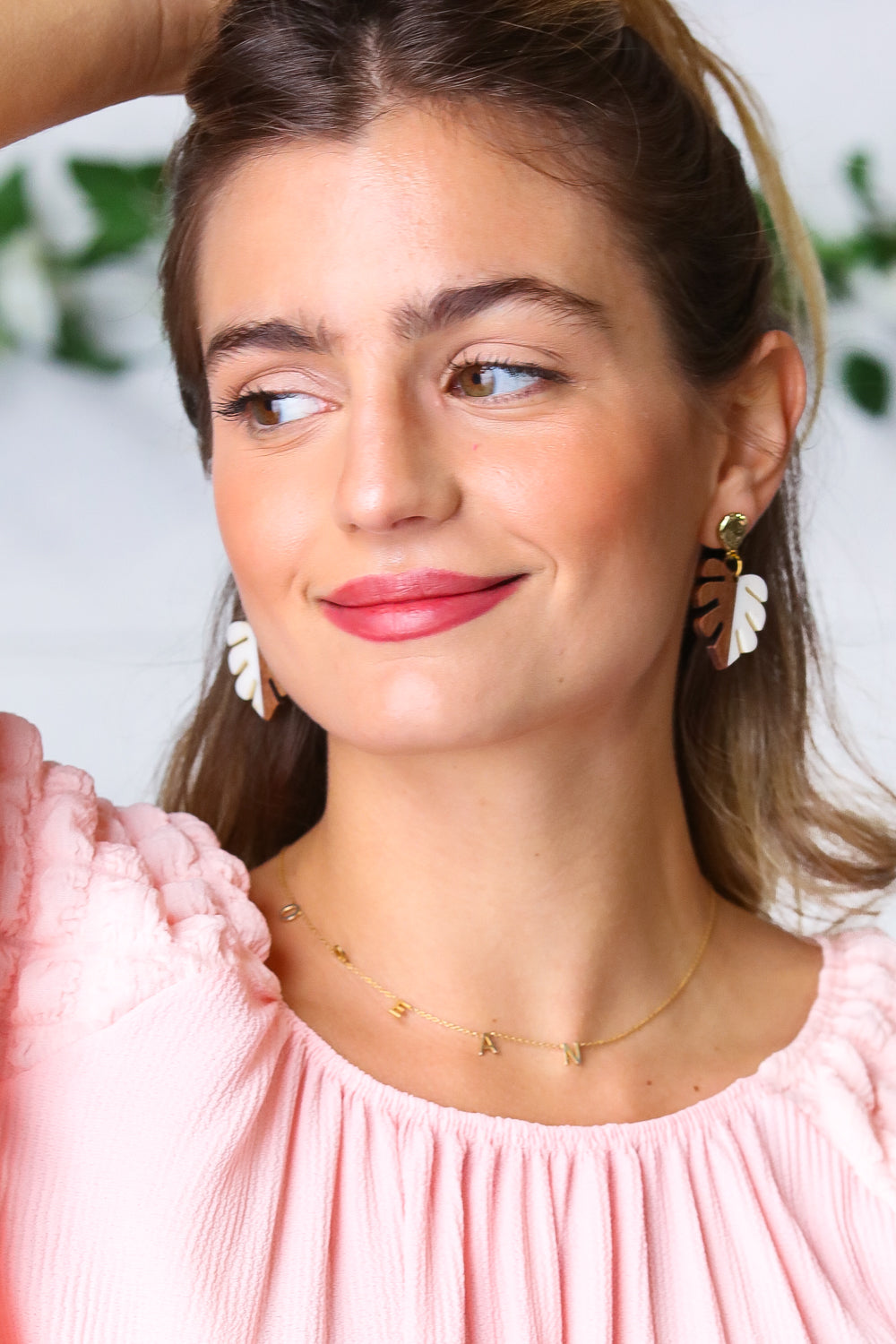 Bone & Wood Tropical Leaf Drop Earrings