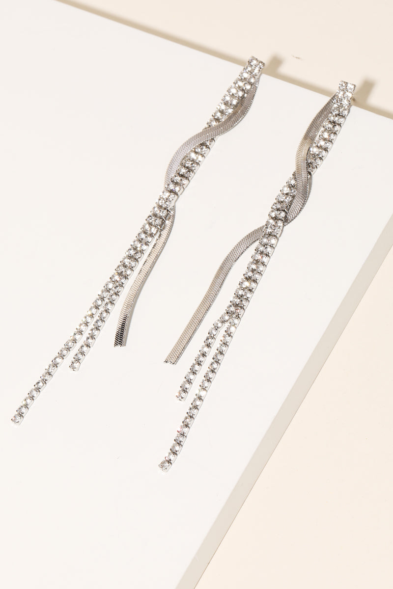 Silver Snake Rhinestone Chain Earrings