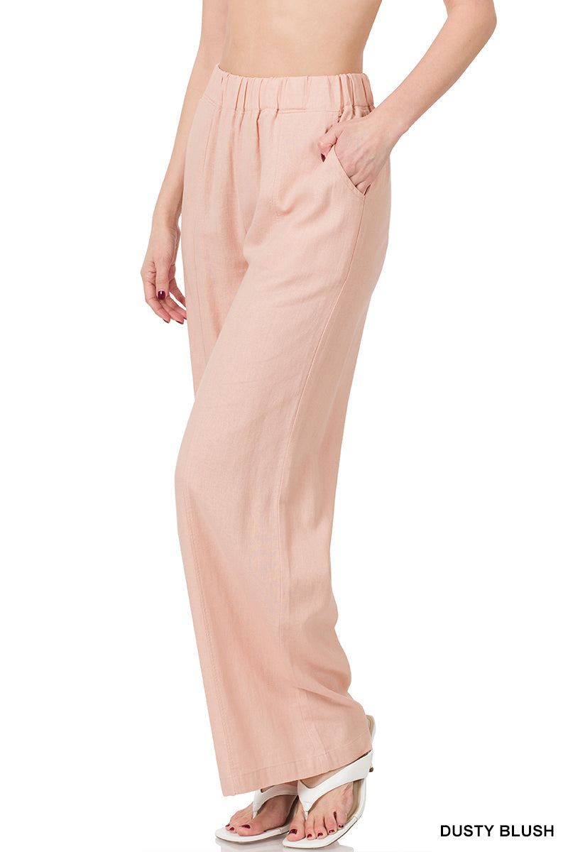 Taupe Wide Leg Linen Pants