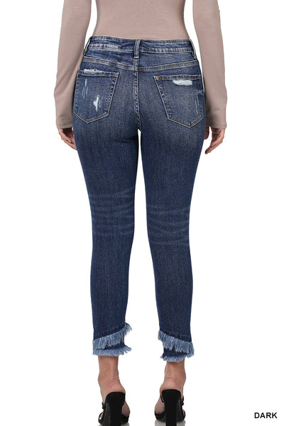 MID-RISE DISTRESSED CROP SKINNY DENIM PANTS
