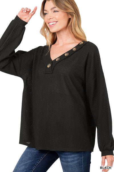 V-NECK BUTTON DETAIL SWEATER