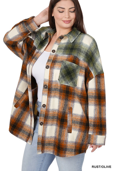 OVERSIZED YARN DYED PLAID LONGLINE SHACKET