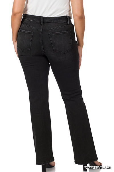 WASHED BLACK PLUS MID-RISE BOOTCUT DENIM PANTS