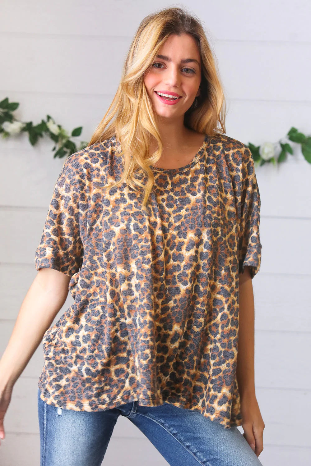 PLUS GOLDEN TAUPE ANIMAL PRINT BLOUSE