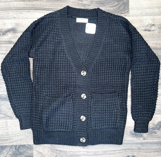 WAFFLE CARDIGAN SWEATER WITH POCKETS