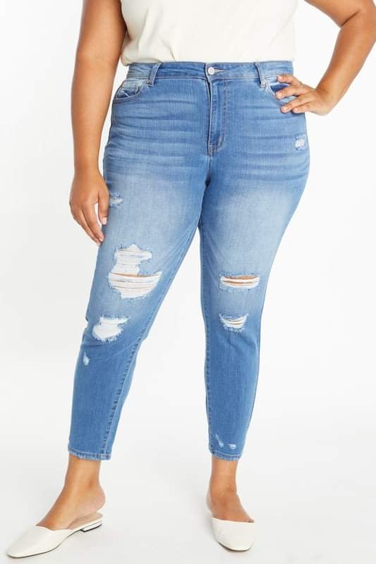 Enjean Plus High Rise 5 Pocket Ankle Skinny - Medium Wash