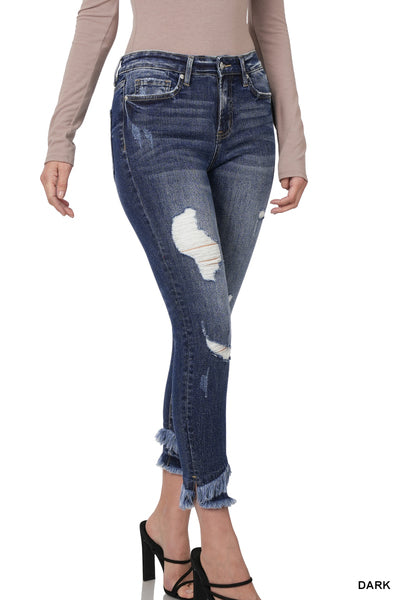 MID-RISE DISTRESSED CROP SKINNY DENIM PANTS