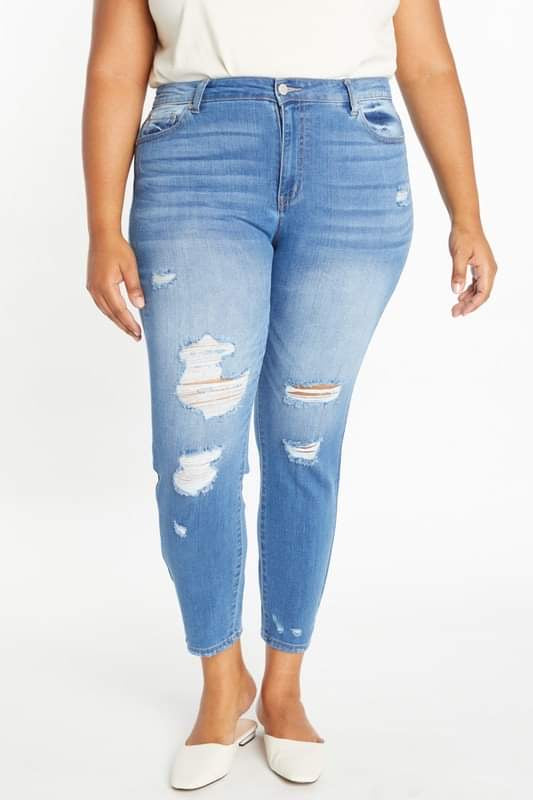 Enjean Plus High Rise 5 Pocket Ankle Skinny - Medium Wash