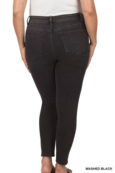 WASHED BLACK PLUS HIGH-RISE SKINNY ANKLE DENIM PANTS