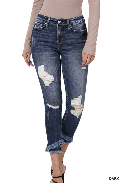 MID-RISE DISTRESSED CROP SKINNY DENIM PANTS