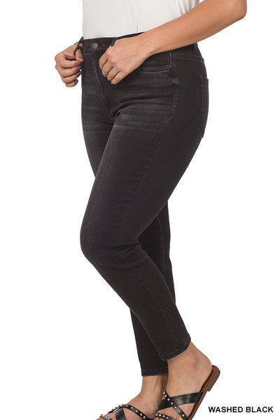 WASHED BLACK PLUS HIGH-RISE SKINNY ANKLE DENIM PANTS