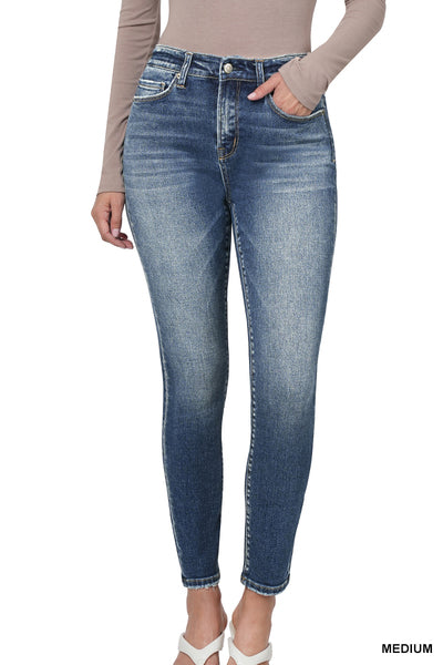 MEDIUM WASH HIGH RISE ANKLE SKINNY DENIM PANTS