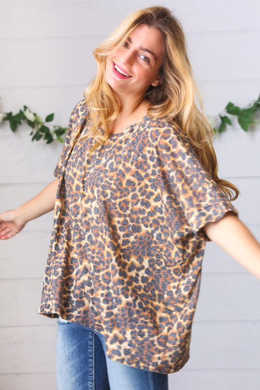 PLUS GOLDEN TAUPE ANIMAL PRINT BLOUSE
