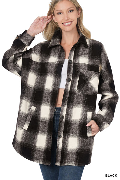 OVERSIZED YARN DYED PLAID LONGLINE SHACKET