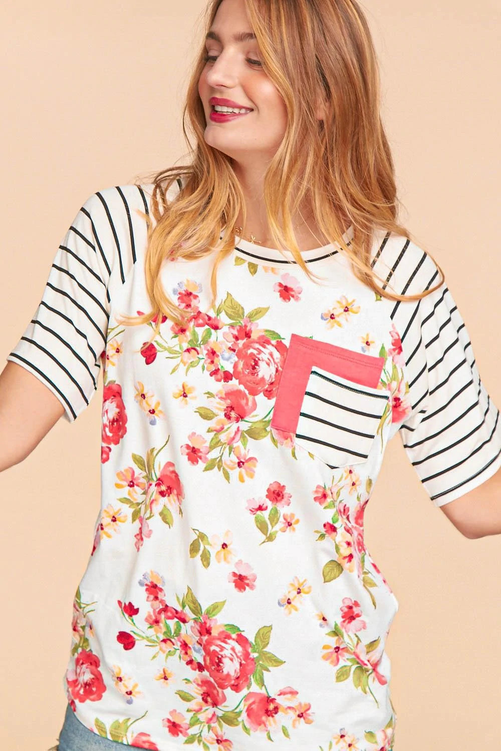 Floral Double Pocket Raglan Top