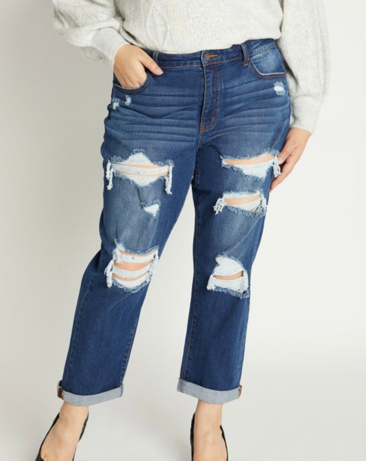 Plus Slouchy Destructed Boyfriend Jean