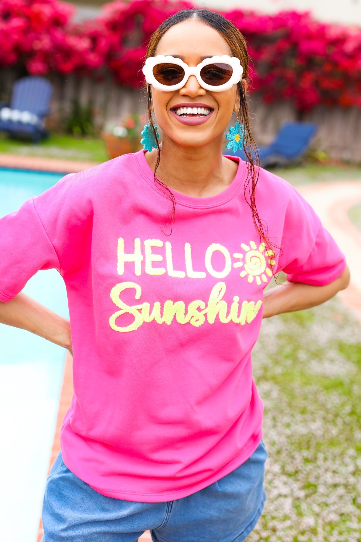 Feeling Joyful "Hello Sunshine" Embroidered French Terry Top