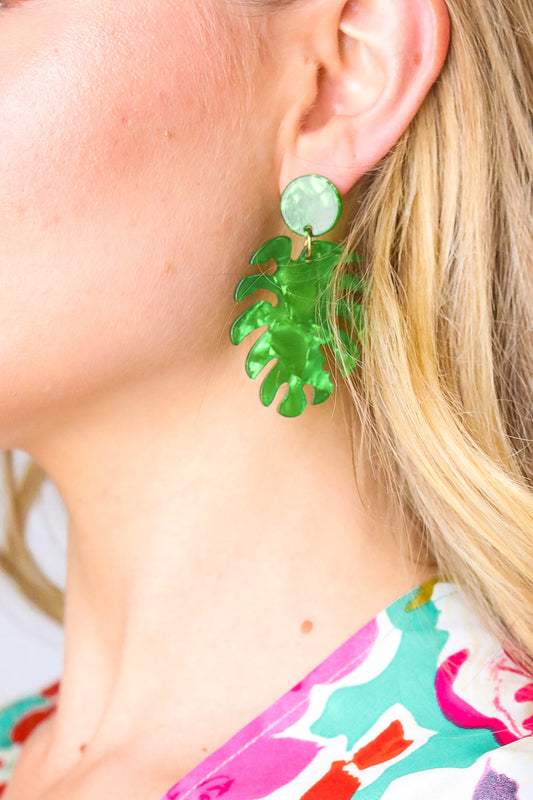 Emerald  Acrylic Monstera Leaf Earrings