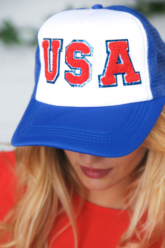 Royal Blue USA Snap Back Mesh Trucker Cap