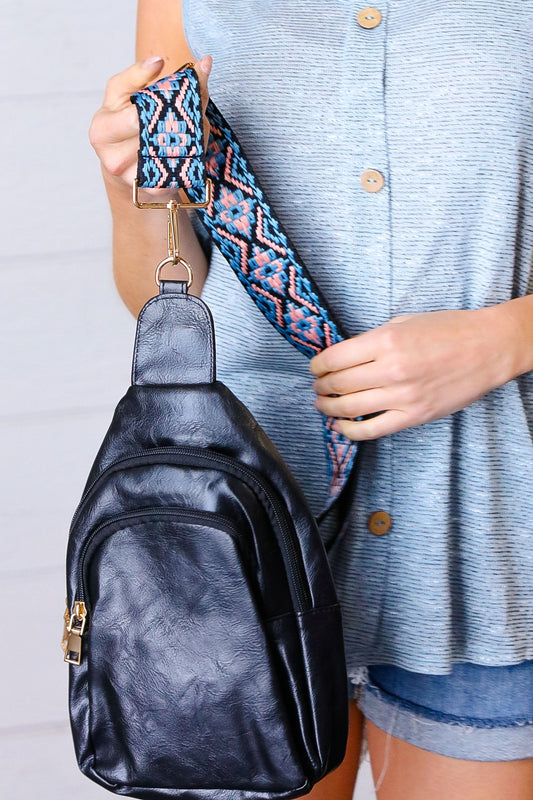 Black Vegan Leather Designer Strap Lined Sling
