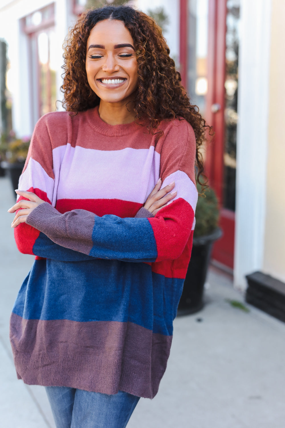 Lock Eyes Lilac Multi-Stripe Ribbed Knit Sweater Pullover