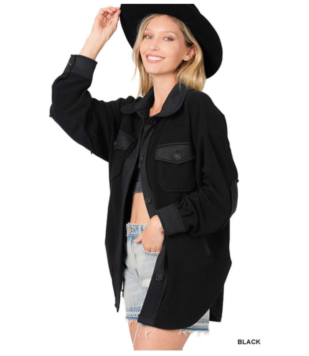 OVERSIZED FLEECE SHACKET BLACK