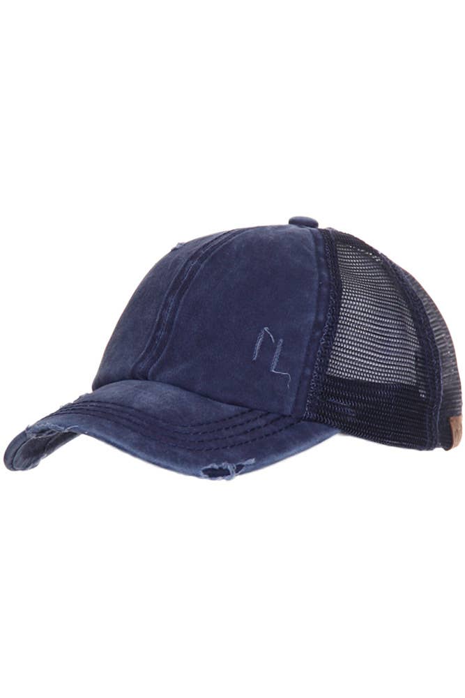 CC Distressed Ponytail Messy Bun Cap