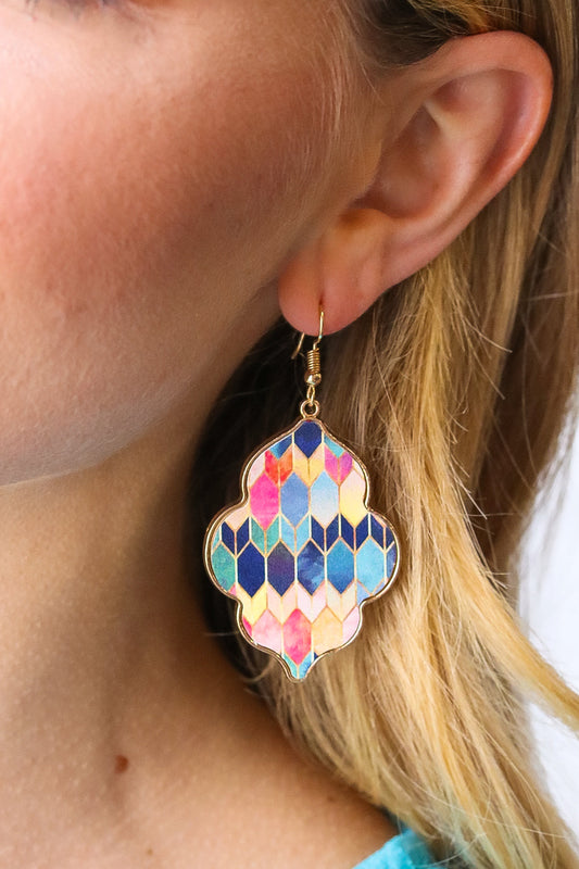 Gold Multicolor Patchwork Applique Earrings