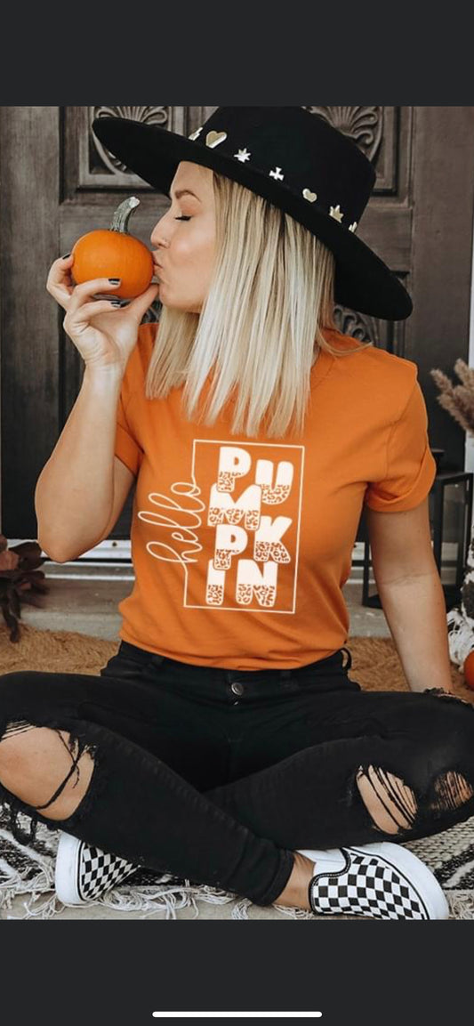 Hello Pumpkin Block Letter Tee