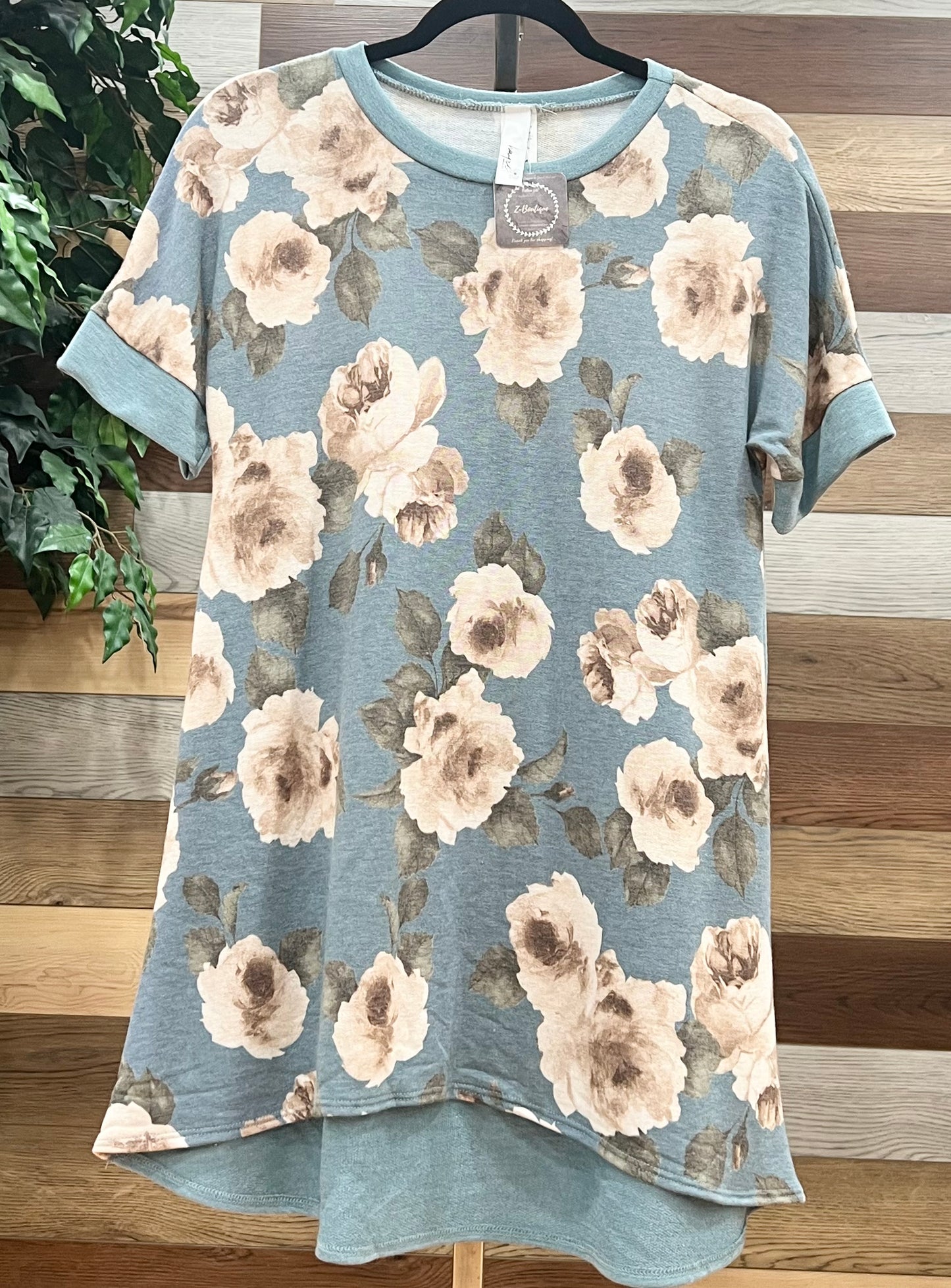 Ash Teal Floral Hi-Low Blouse