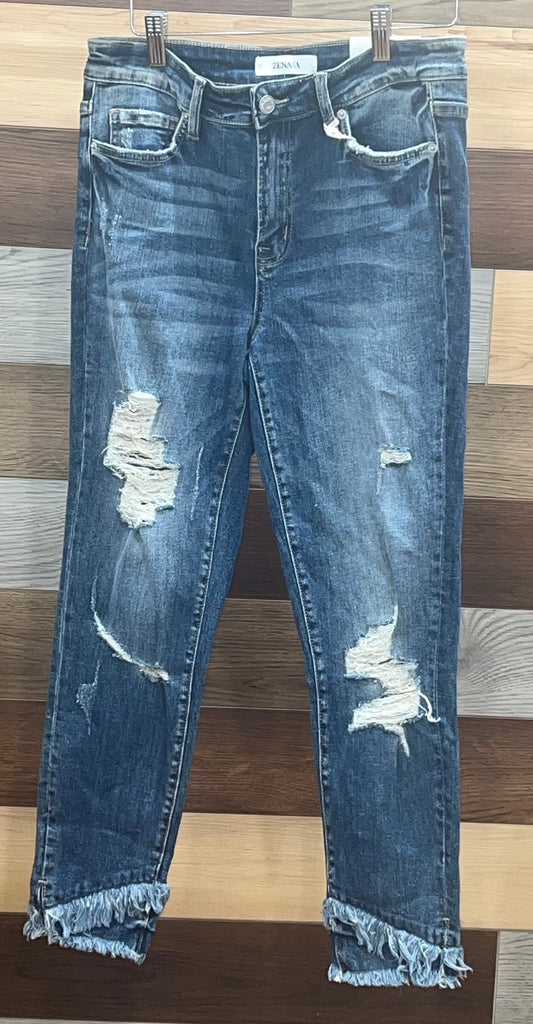 MID-RISE DISTRESSED CROP SKINNY DENIM PANTS