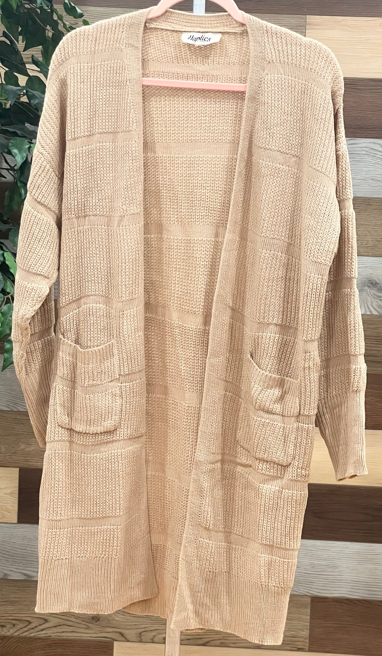 In Stock- TAUPE OPEN POCKETED CARDIGAN