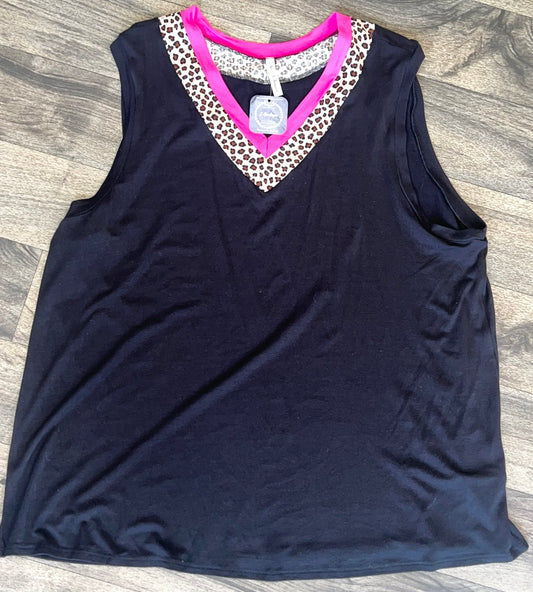 Plus Leopard V-Neck Sleeveless Tank