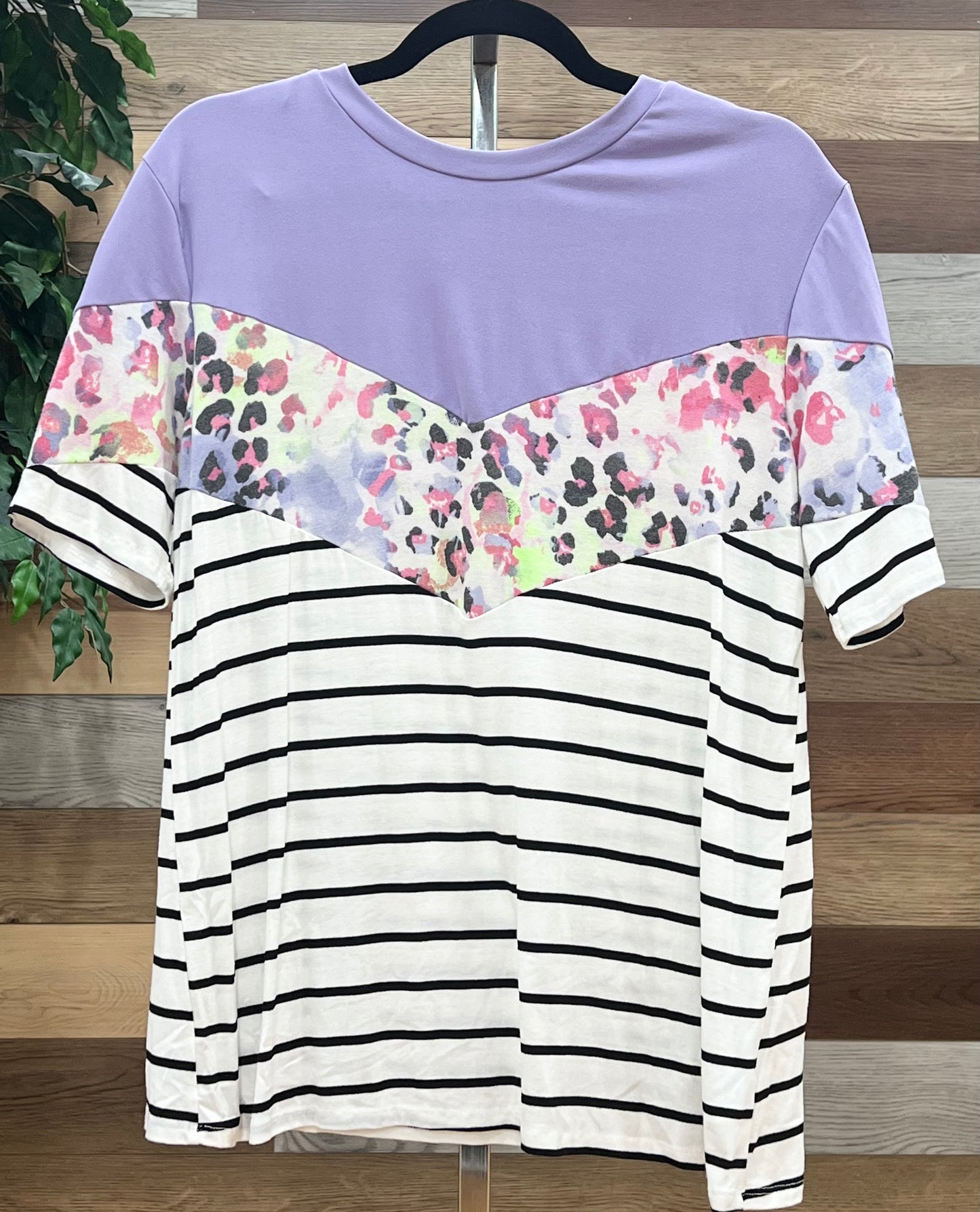 Lavender Striped Leopard Short Sleeve