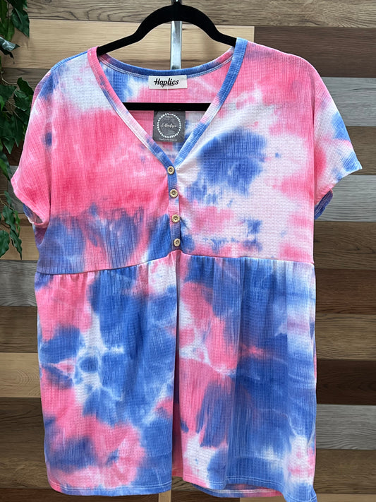 Pink and Blue Tie Die Top