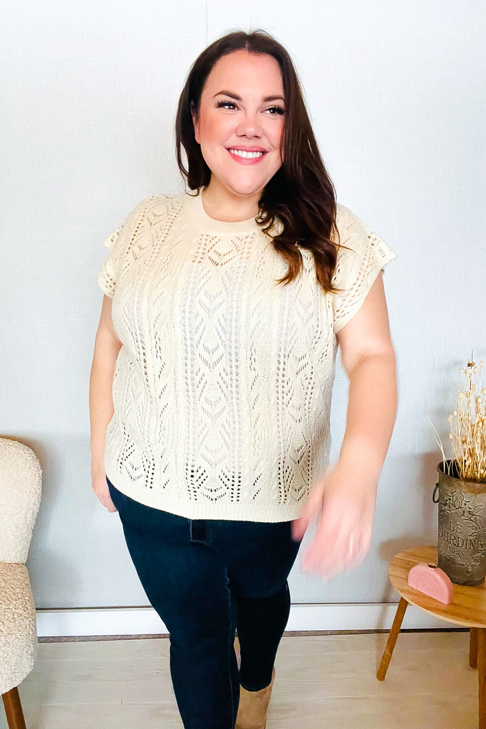 The Perfect Find Beige Dolman Short Sleeve Crochet Sweater Top