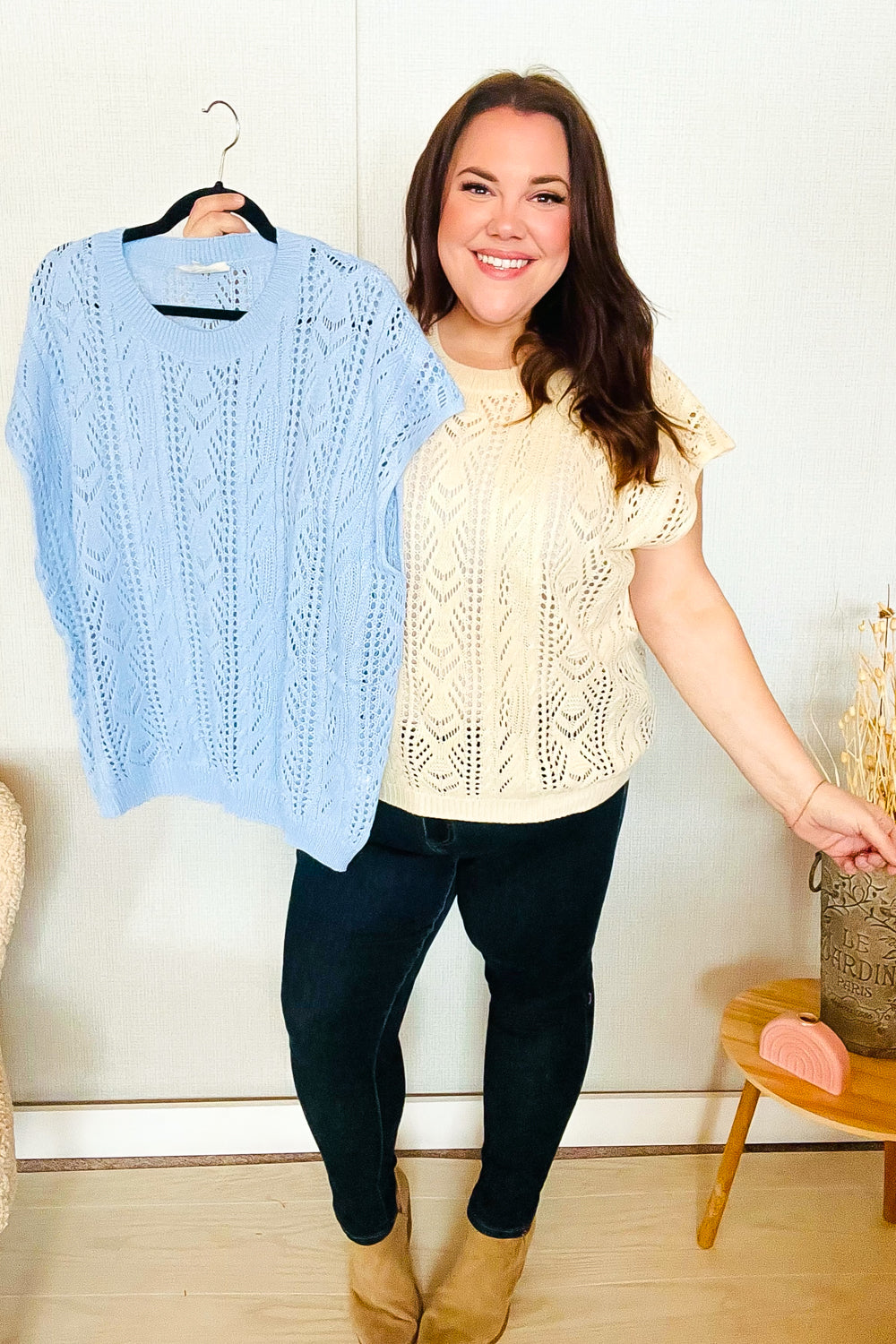 The Perfect Find Beige Dolman Short Sleeve Crochet Sweater Top