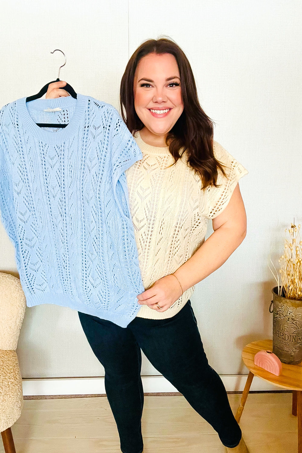 The Perfect Find Beige Dolman Short Sleeve Crochet Sweater Top