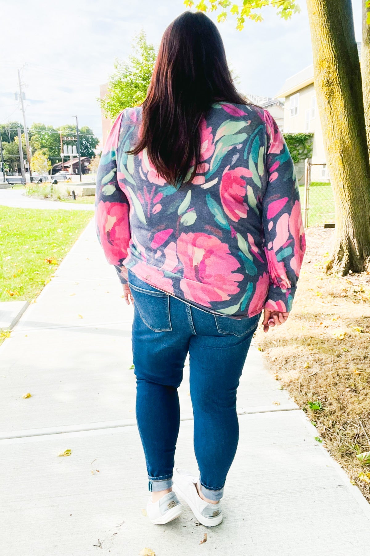 On My Heart Navy Floral Brushed Hacci Sweater Top