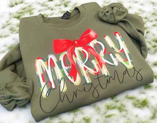 Merry Christmas Watercolor Bow Crewneck