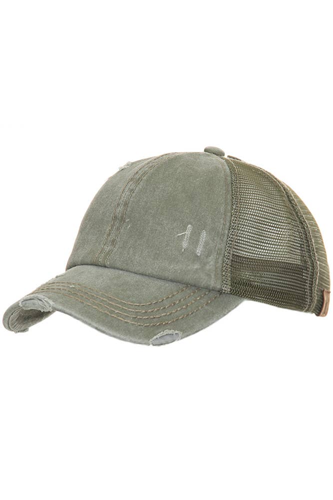CC Distressed Ponytail Messy Bun Cap